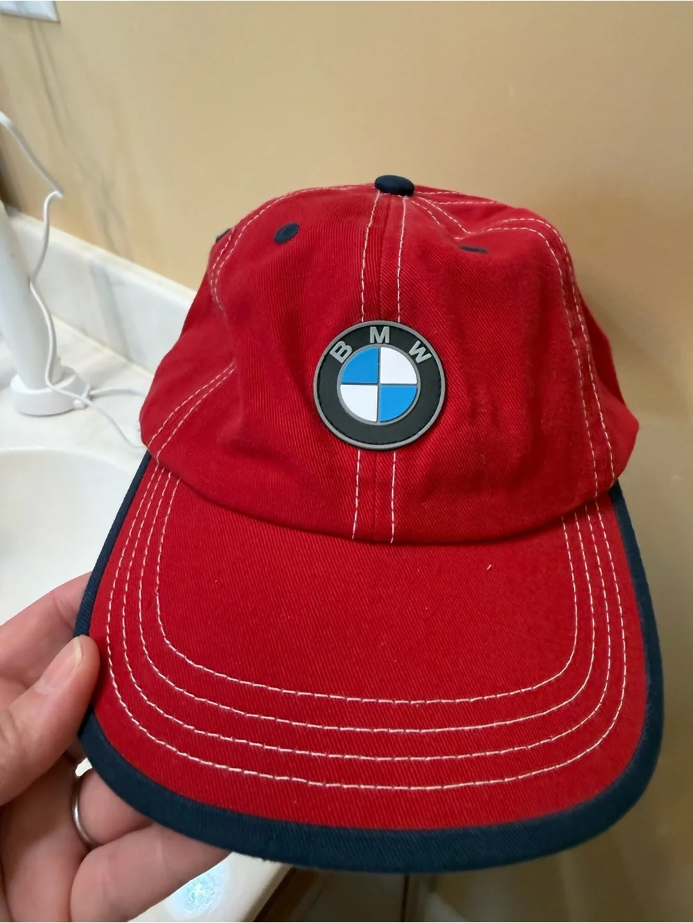 BMW Red Kids Hat with Navy Trim